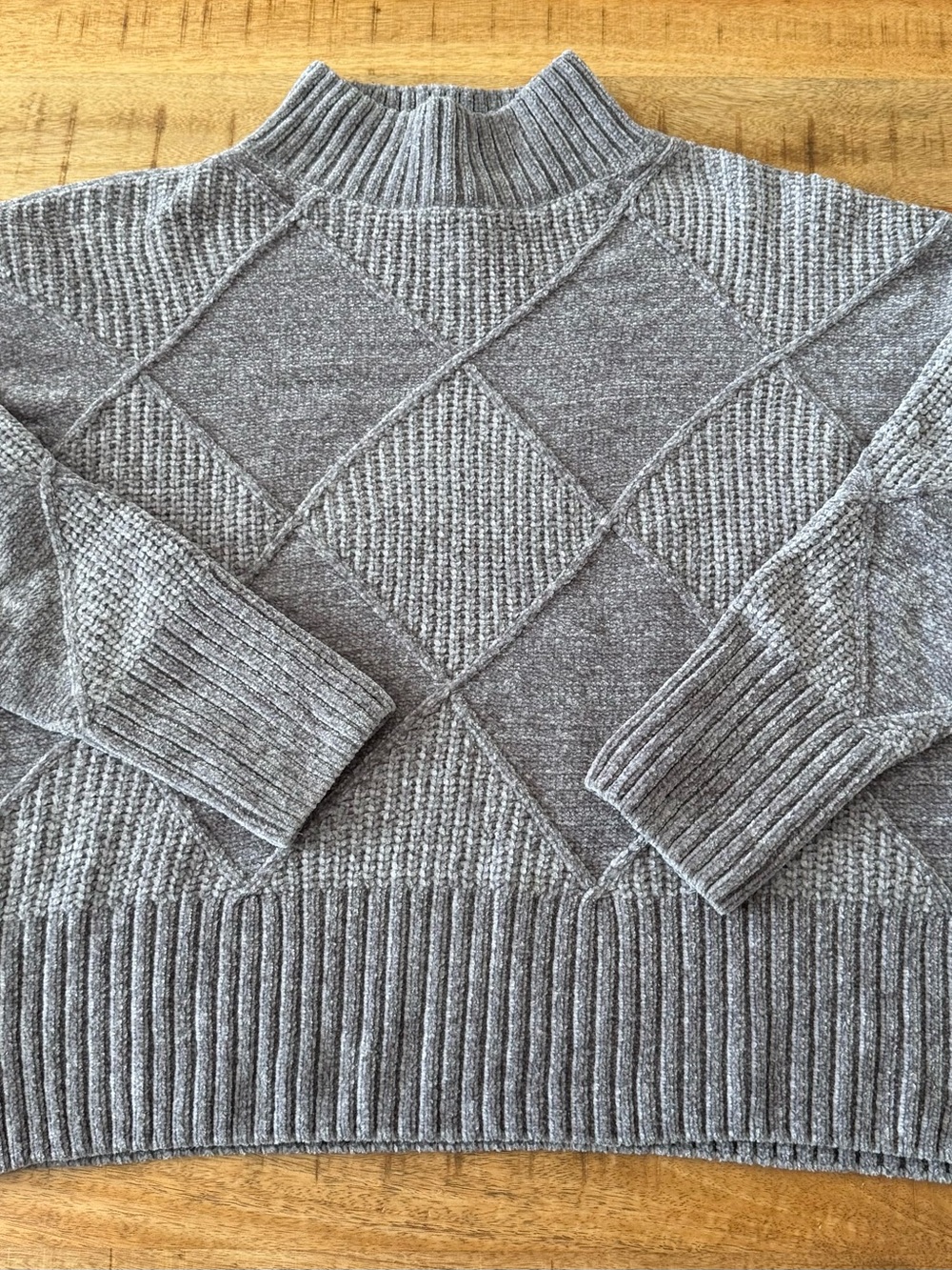 Woman’s Christian Siriano Gray Diamond Texture Mock Neck Sweater